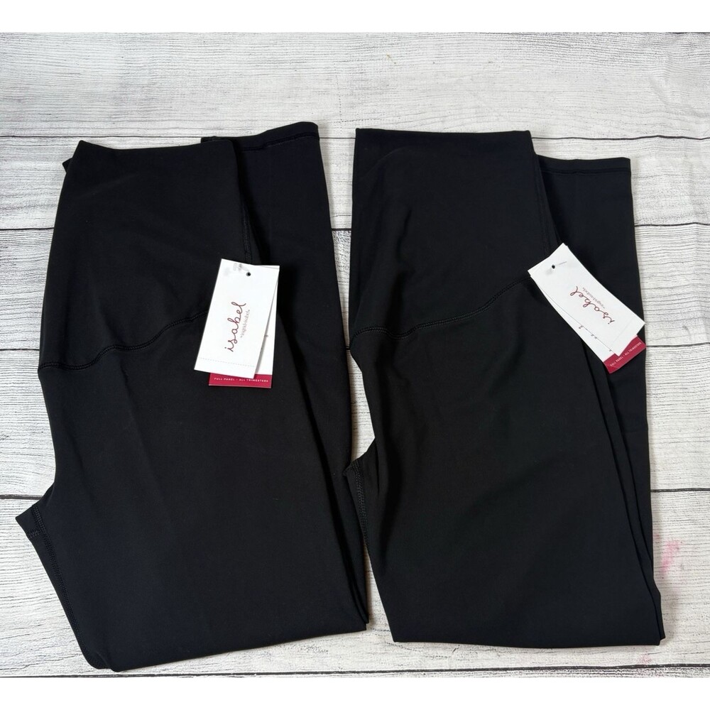 Over Belly High Rise Active Maternity Leggings Sz M 8-10 Black Isabel Lot 2 NWT
